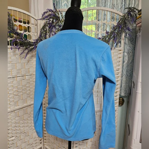 Columbia Ocean Blue Fleece V-Neck LS Hiking Outdoor Athleisure Top - Picture 4 of 7
